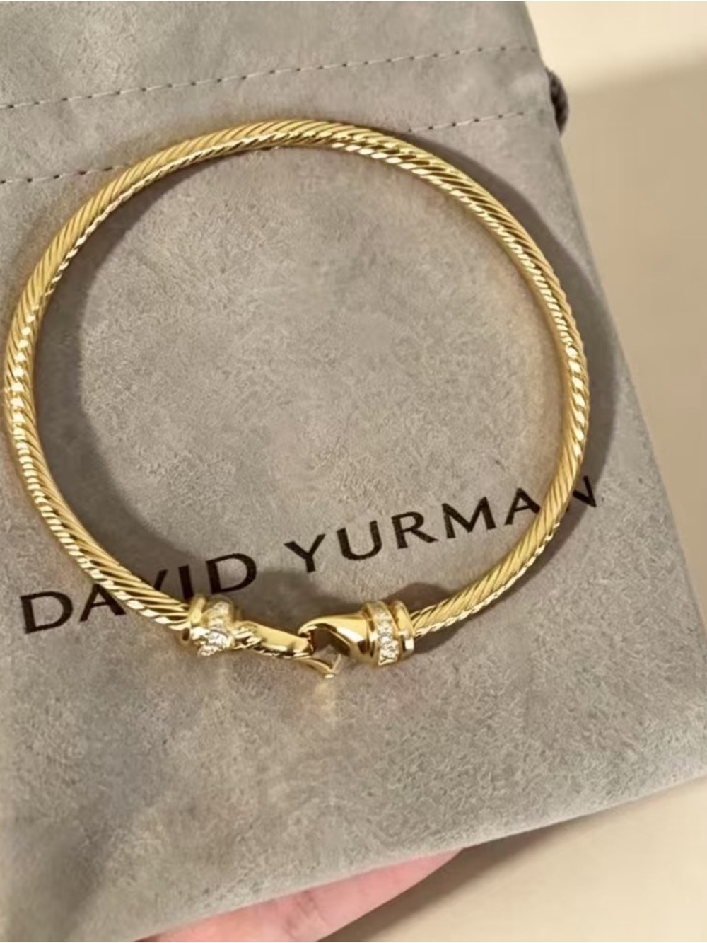 David Yurmann Gold Cable Open Cuff Bracelet with Pavé Accents